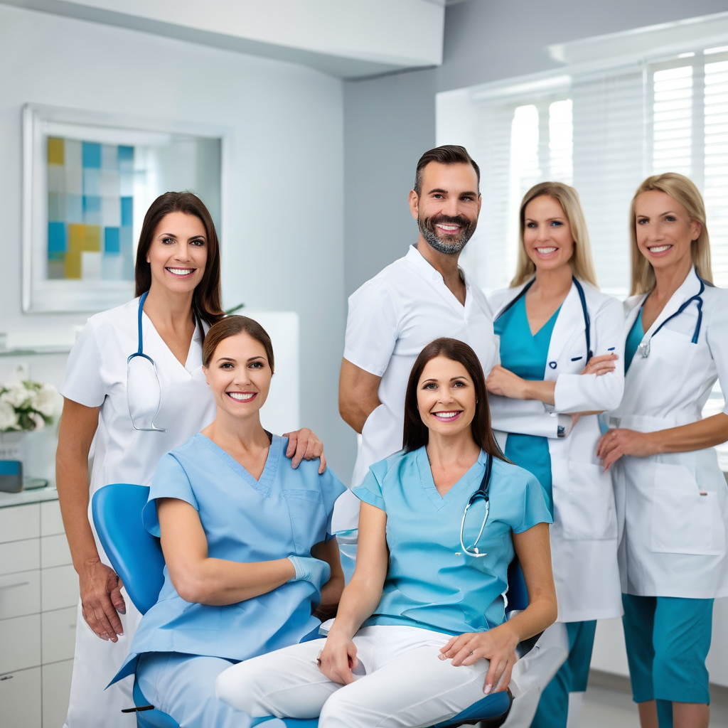 Professional preventive care dental team providing patient education